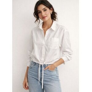 Pale Sky Alera White Tie Front Button Down Shirt Blouse PSX25836CSP Womens 1X